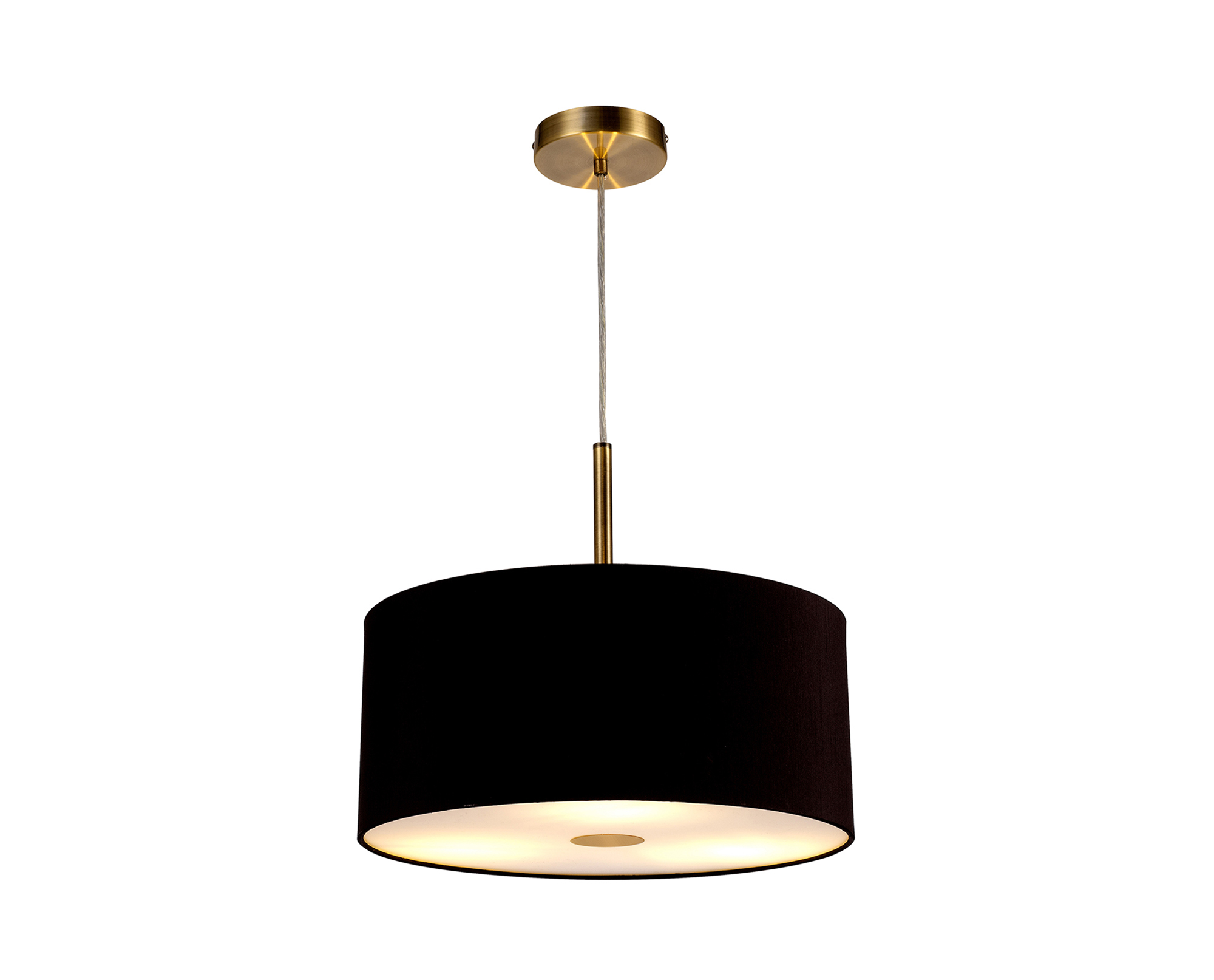 DK0399  Baymont 40cm 3 Light Pendant Antique Brass, Midnight Black/Green Olive, Frosted Diffuser